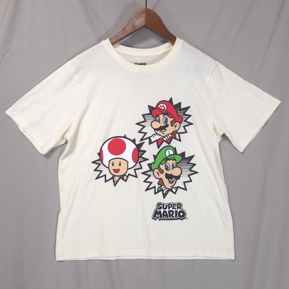 Super Mario Bros Graphic Tee Boy 18/20 Cream Mario Luigi Toad Shirt Pop Games